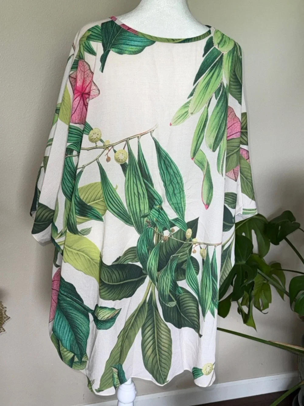Tropical Leaf V-Neck Tunic Swim Cover, 1X